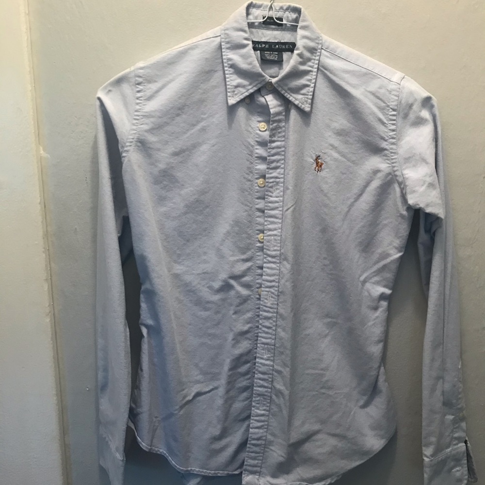 Ralph Lauren navy button down pink collar Slim 0